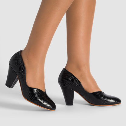Marilyn Vintage Pumps Wide (Mock Croc Black)