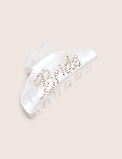 Bride Embellished Hair Claw Clip Pearl White