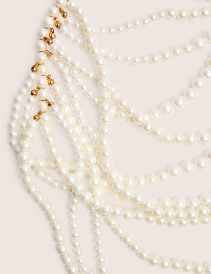 Layered Pearl Necklace & Body Chain White