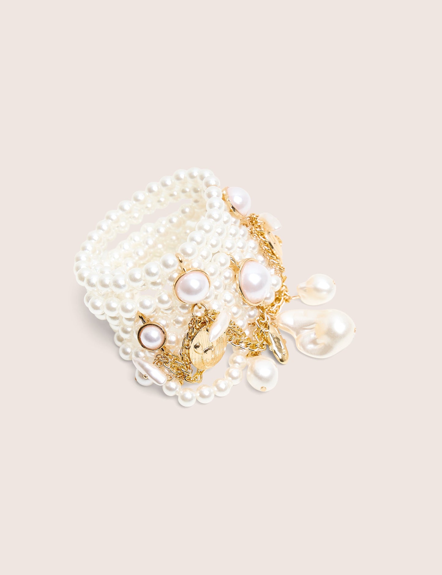 Layered Pearl Bracelet With Gold Charms