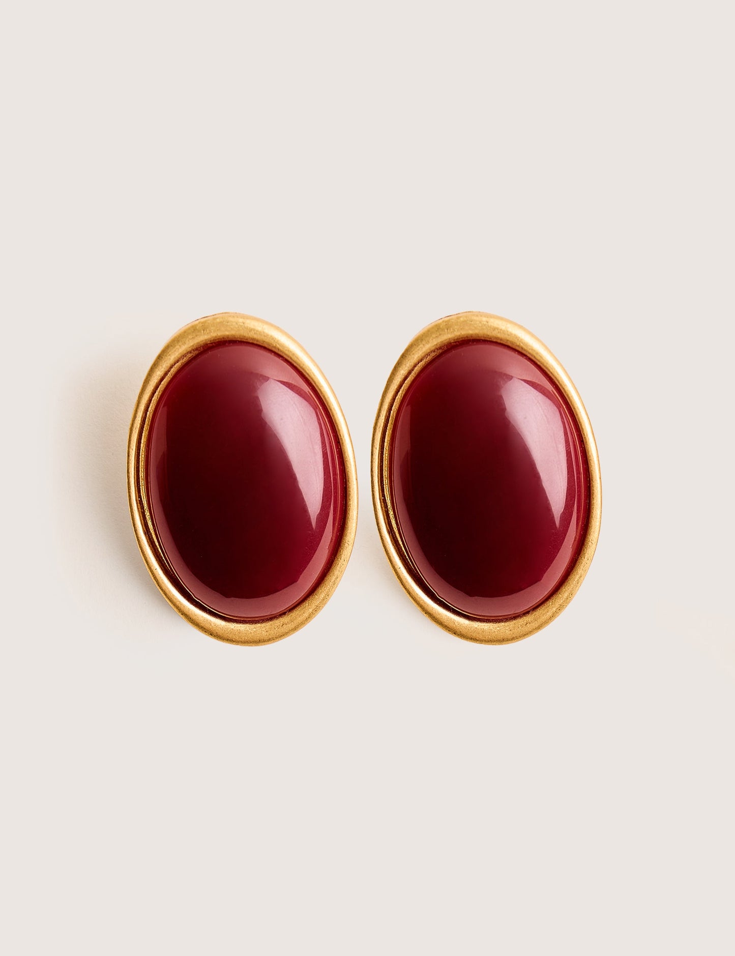 Statement Oversized Oval Studs Burgundy