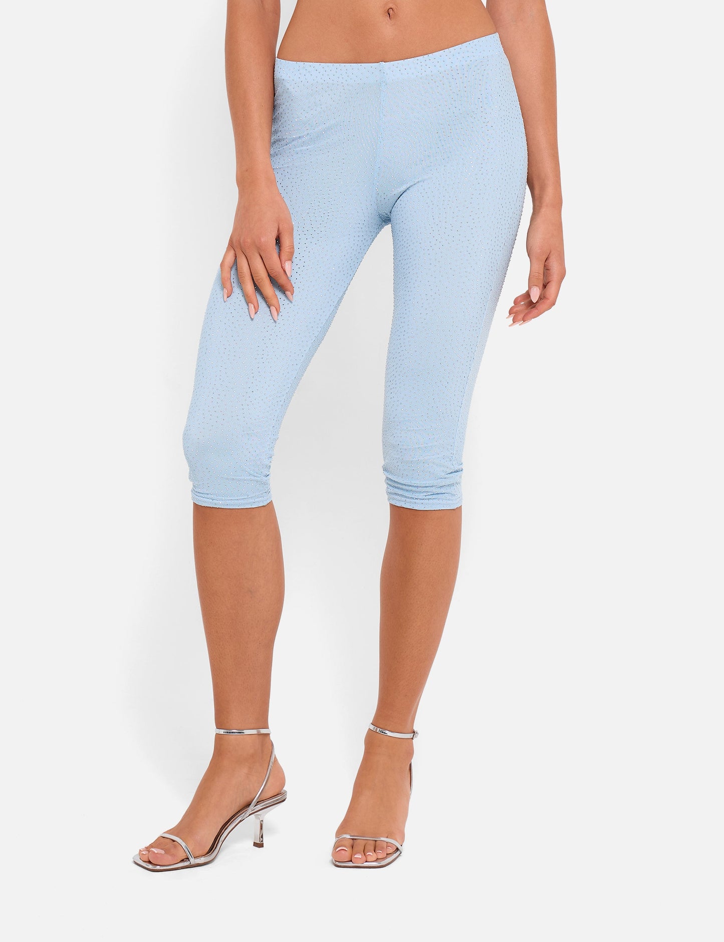 Hotfix High Waist Luxe Slinky Capri Pants Blue