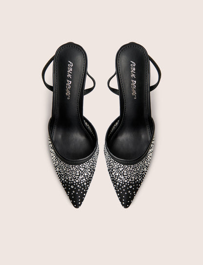 Rochie Black Mesh Embellished Sling Back Court Heels