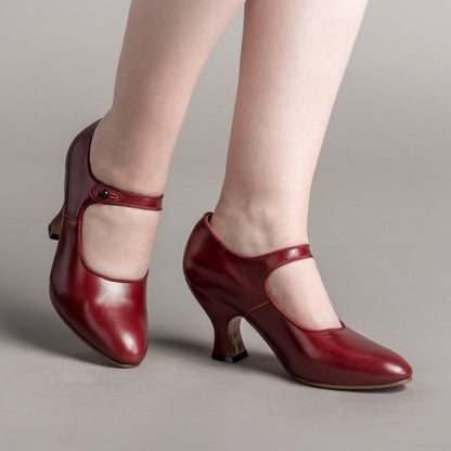 Anna May 1920s Mary Jane High Heels (Oxblood)