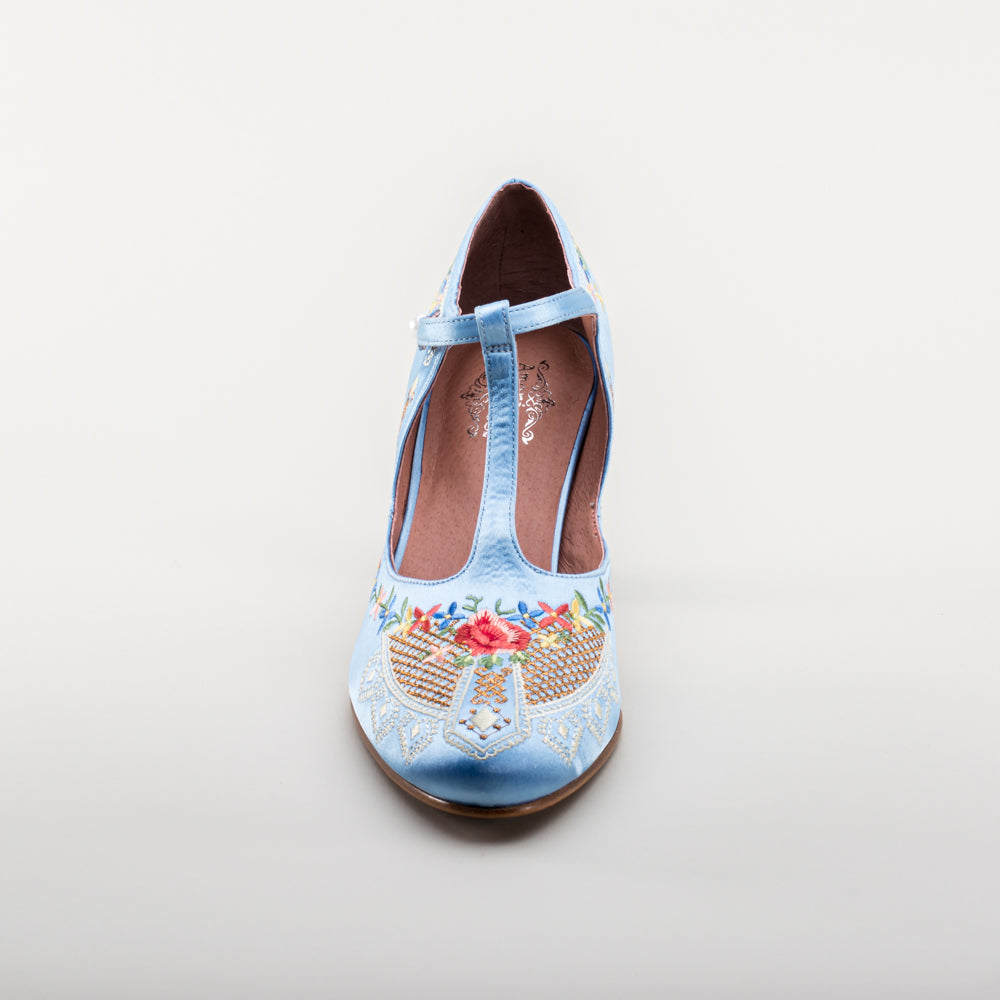 Daisy Embroidered T-Straps (Blue)