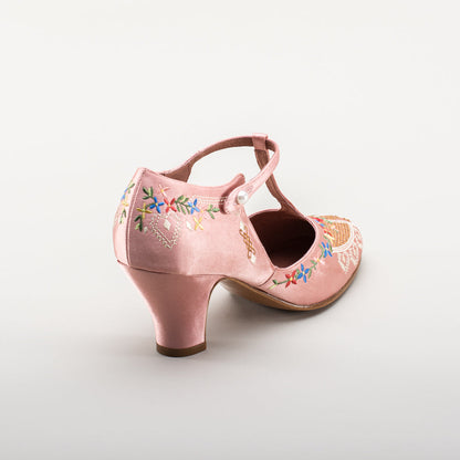 Daisy Embroidered T-Straps (Pink)