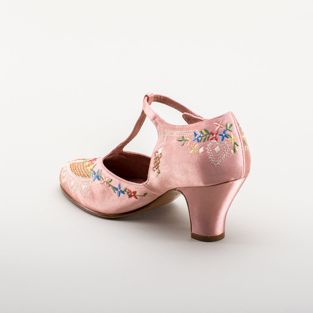 Daisy Embroidered T-Straps (Pink)