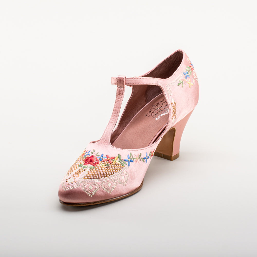 Daisy Embroidered T-Straps (Pink)