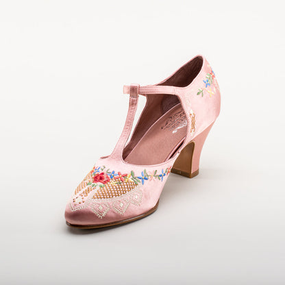 Daisy Embroidered T-Straps (Pink)