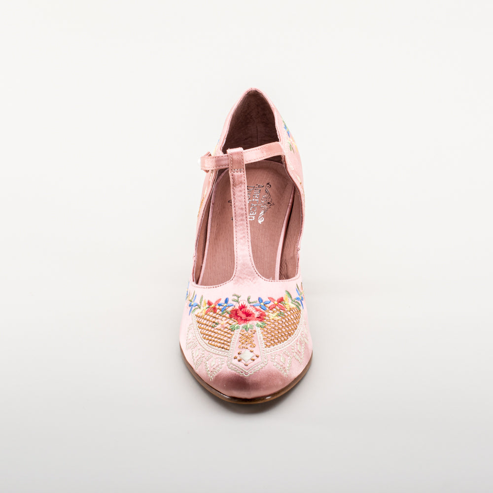 Daisy Embroidered T-Straps (Pink)