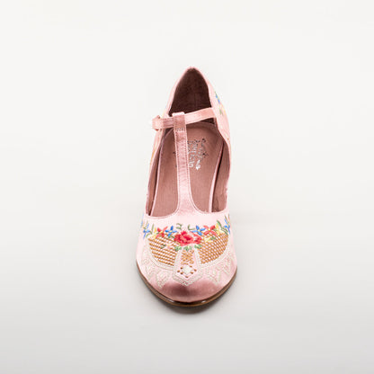 Daisy Embroidered T-Straps (Pink)