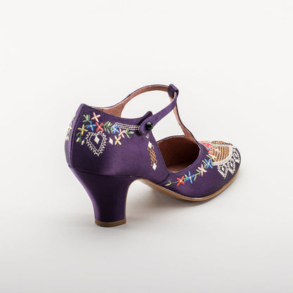 Daisy Embroidered T-Straps (Purple)