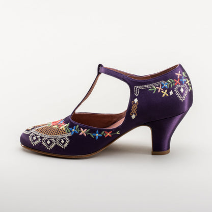 Daisy Embroidered T-Straps (Purple)