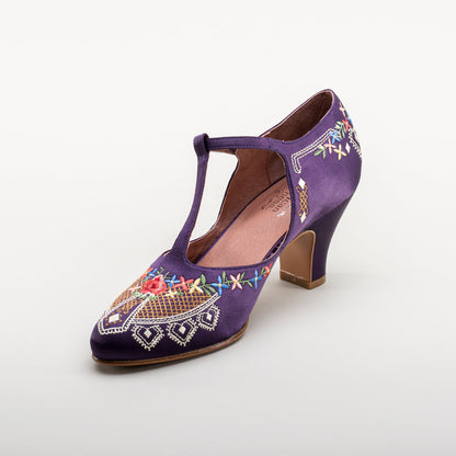 Daisy Embroidered T-Straps (Purple)