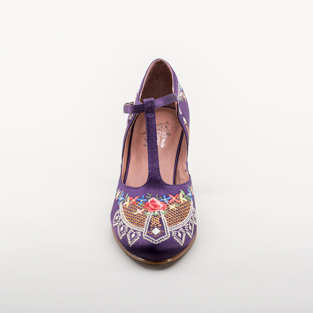 Daisy Embroidered T-Straps (Purple)