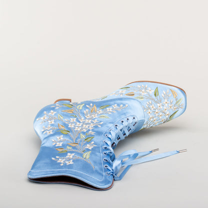 Flora Embroidered Boots Wide (Blue)