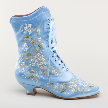 Flora Embroidered Boots Wide (Blue)