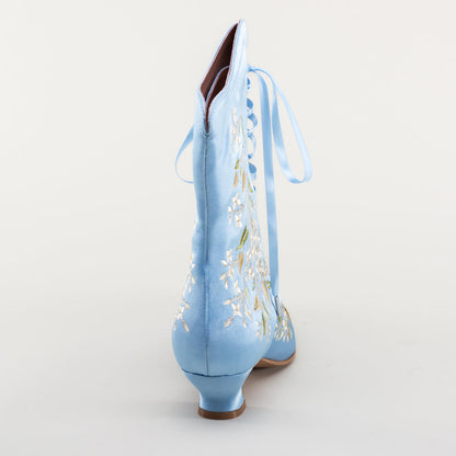 Flora Embroidered Boots Wide (Blue)