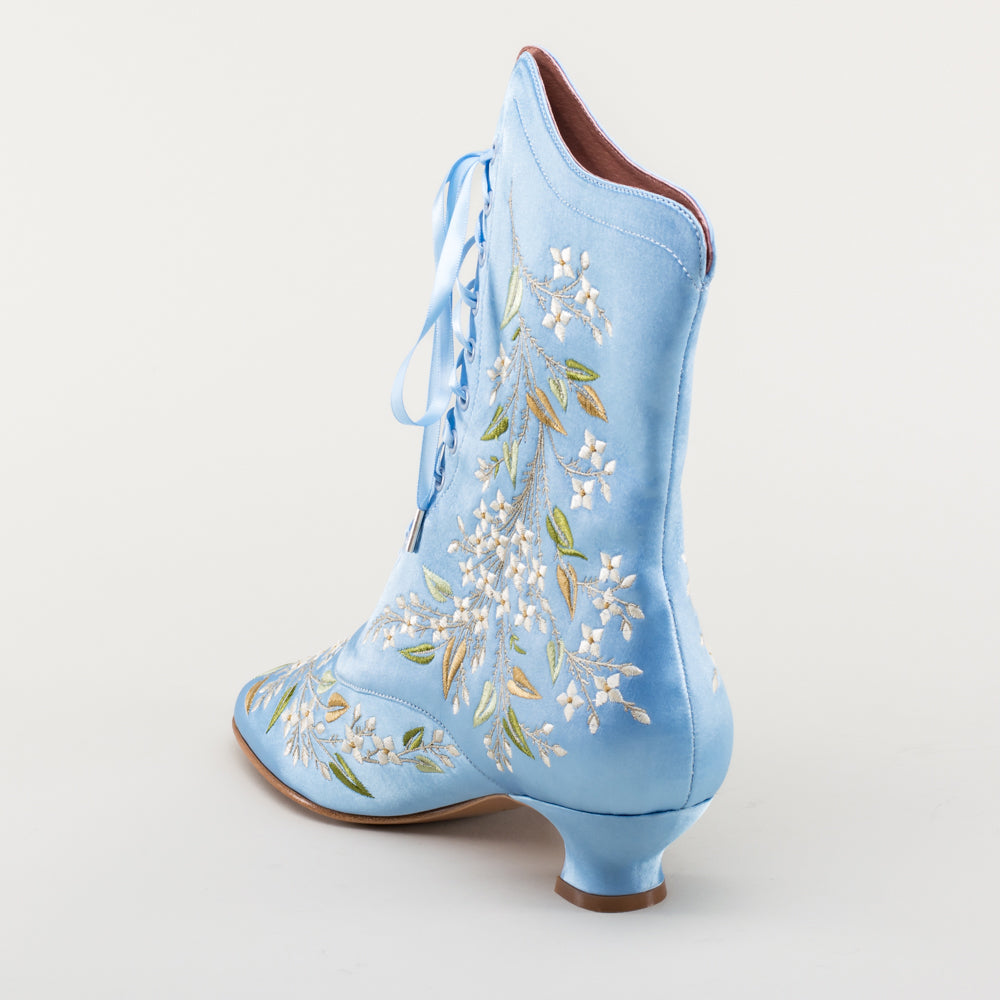 Flora Embroidered Boots Wide (Blue)