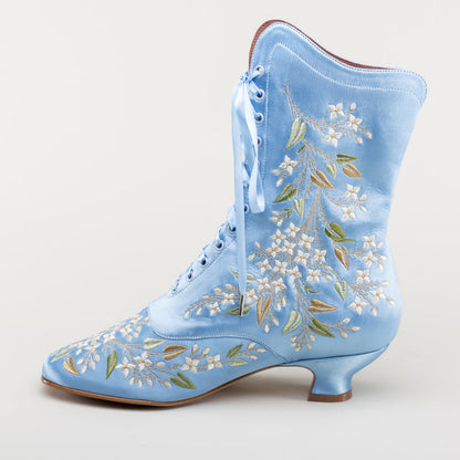 Flora Embroidered Boots Wide (Blue)