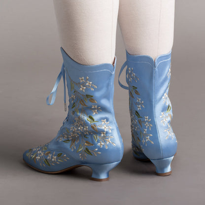 Flora Embroidered Boots Wide (Blue)