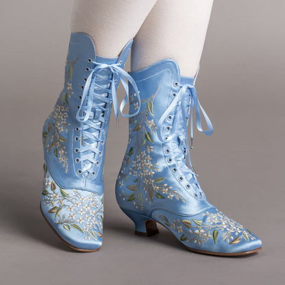 Flora Embroidered Boots Wide (Blue)