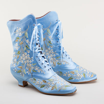 Flora Embroidered Boots Wide (Blue)