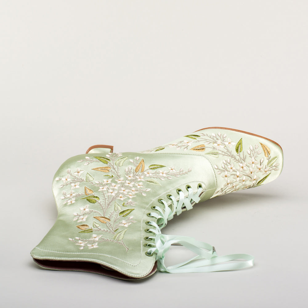 Flora Women's Embroidered Boots (Celadon Green)
