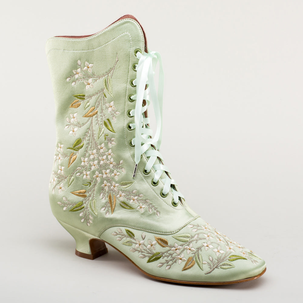 Flora Women's Embroidered Boots (Celadon Green)