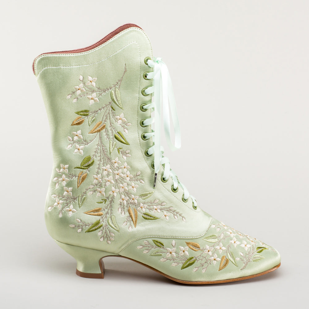 Flora Embroidered Boots Wide (Celadon Green)