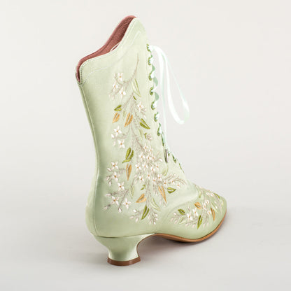 Flora Embroidered Boots Wide (Celadon Green)