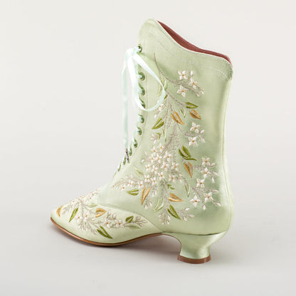 Flora Embroidered Boots Wide (Celadon Green)