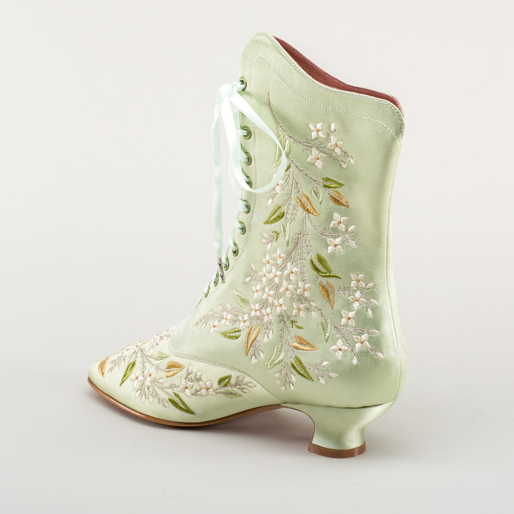 Flora Embroidered Boots Wide (Celadon Green)