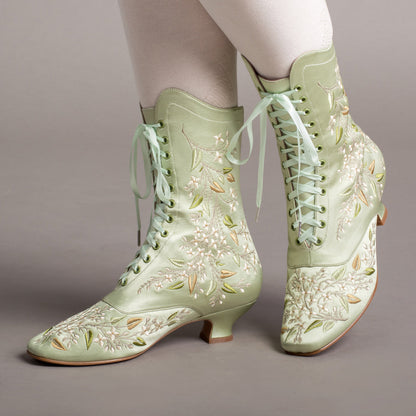 Flora Women's Embroidered Boots (Celadon Green)