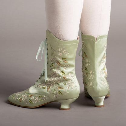 Flora Embroidered Boots Wide (Celadon Green)