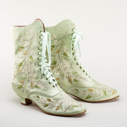 Flora Women's Embroidered Boots (Celadon Green)