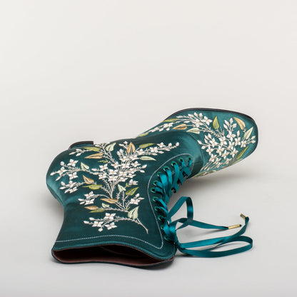Flora Embroidered Boots Wide (Emerald Green)