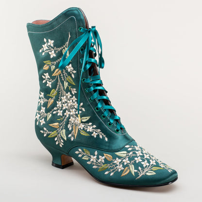 Flora Embroidered Boots Wide (Emerald Green)