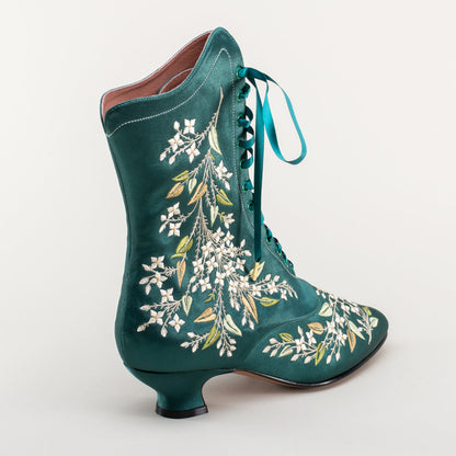 Flora Embroidered Boots Wide (Emerald Green)