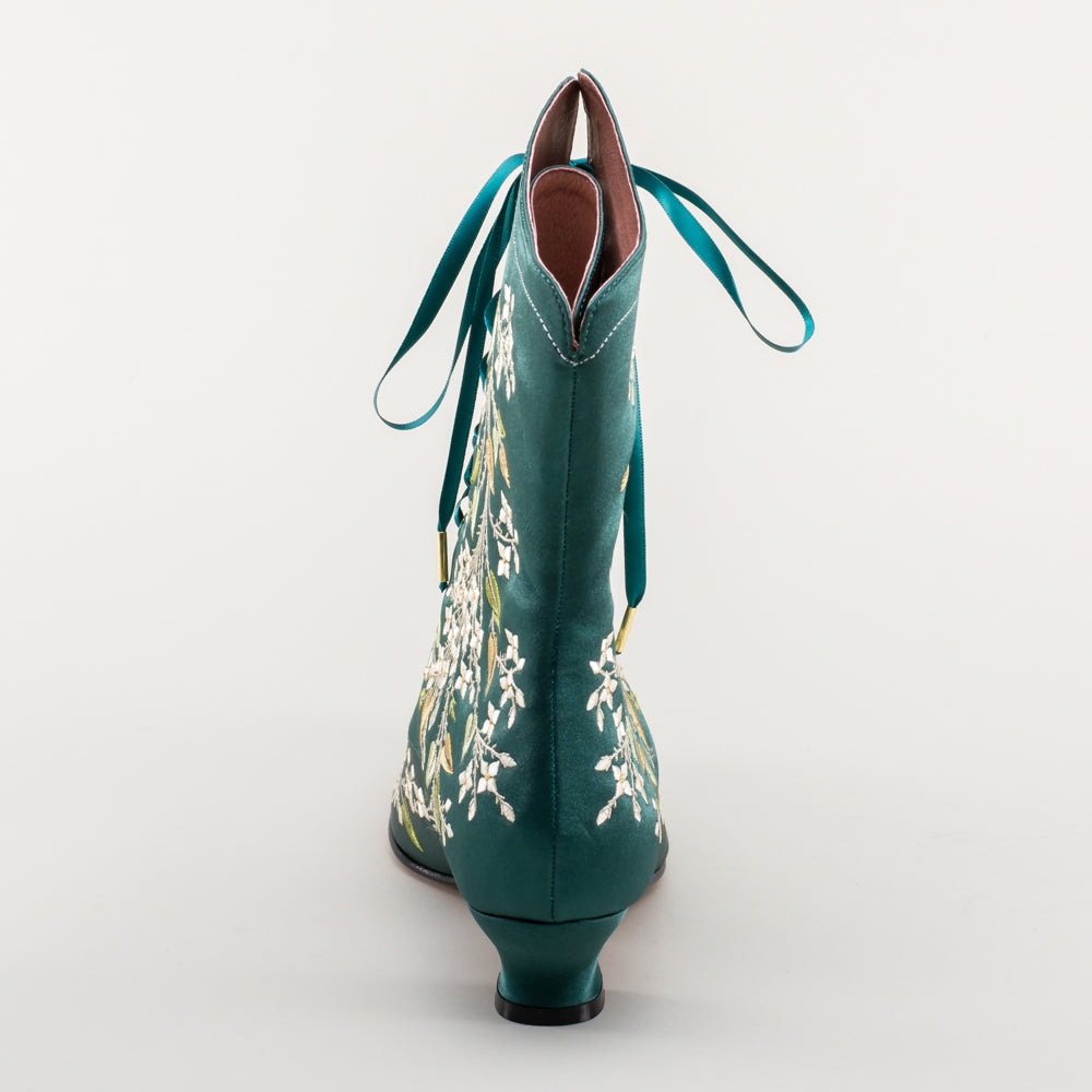 Flora Women's Embroidered Boots (Emerald Green)