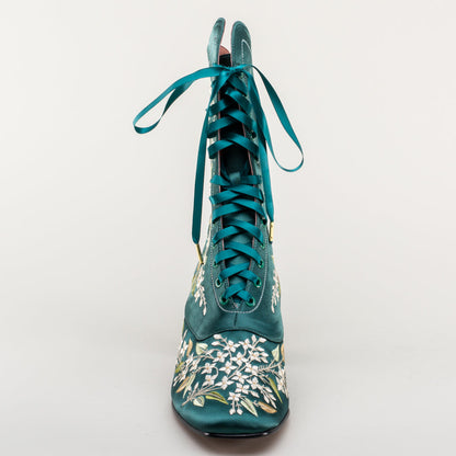 Flora Embroidered Boots Wide (Emerald Green)