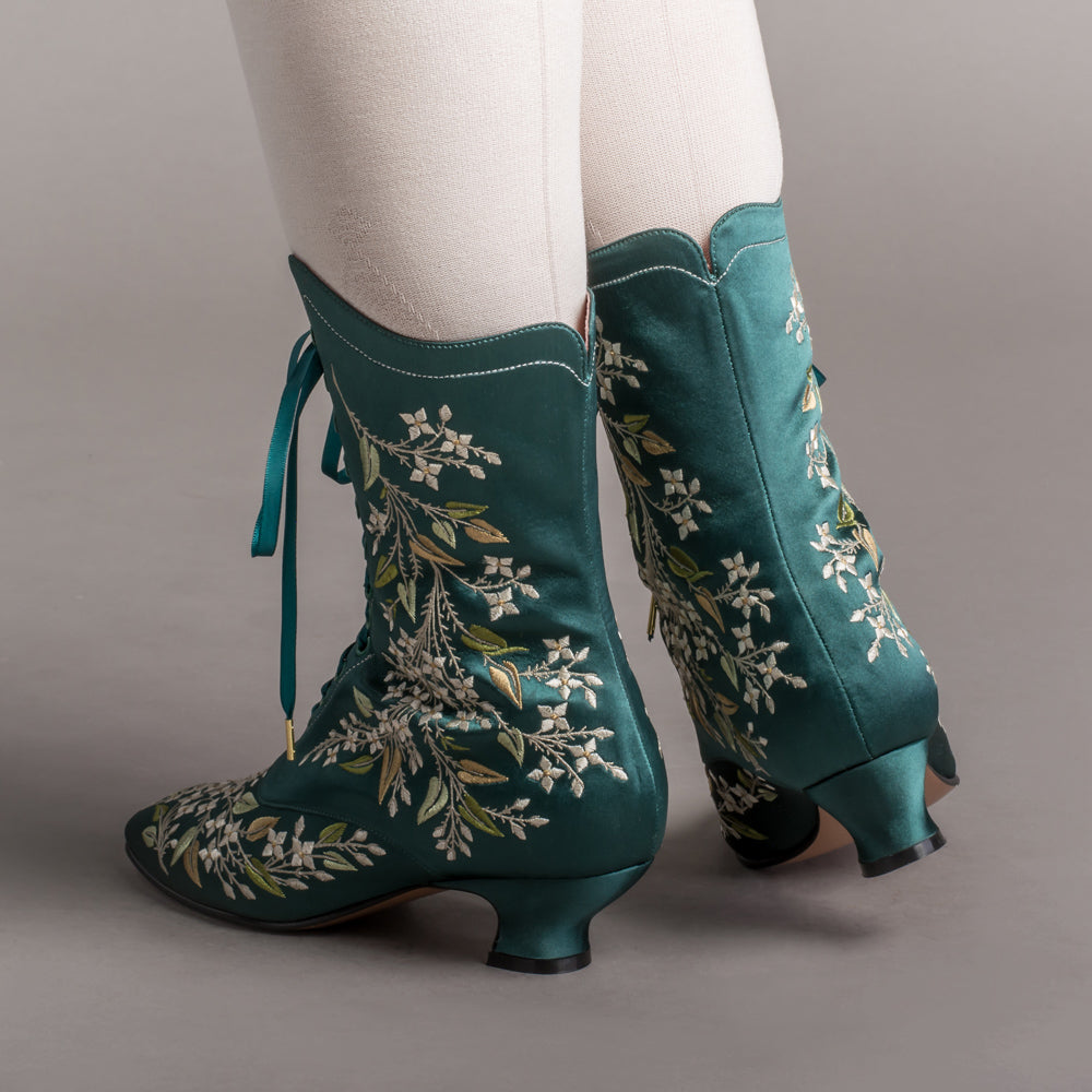 Flora Women's Embroidered Boots (Emerald Green)