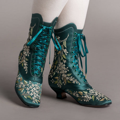 Flora Embroidered Boots Wide (Emerald Green)