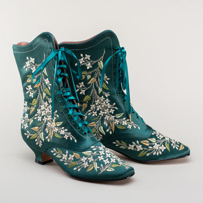 Flora Women's Embroidered Boots (Emerald Green)