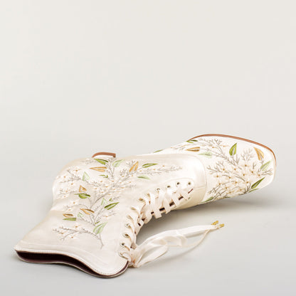 Flora Women's Embroidered Boots (Ivory)
