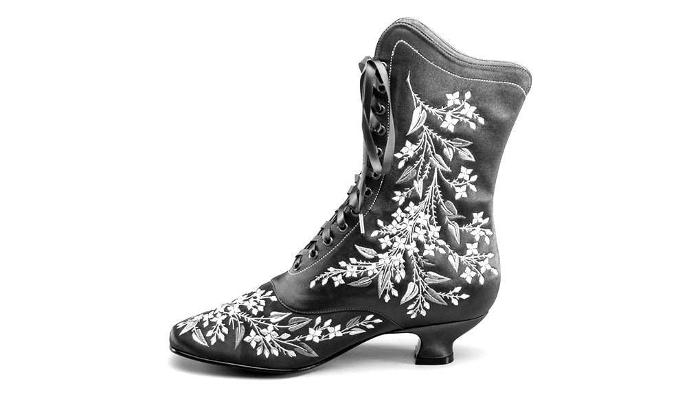 Flora Embroidered Boots Wide (Emerald Green)