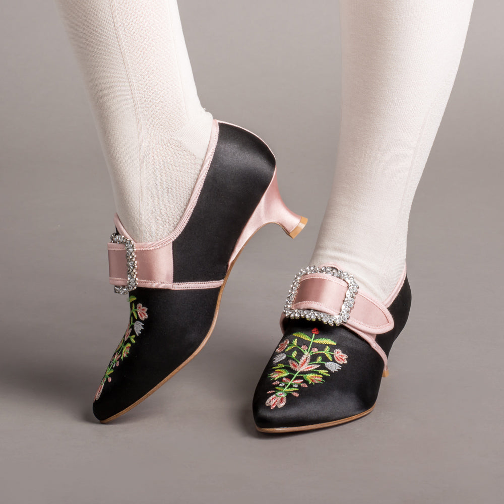 Primrose 18th Century Shoes (Black/Pink)