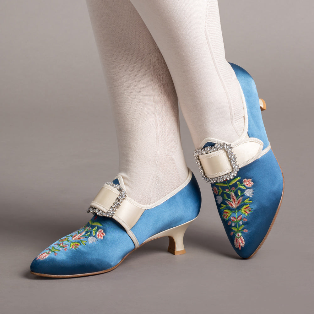 Primrose 18th Century Shoes (Blue/Ivory)