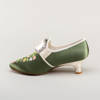Primrose 18th Century Shoes (Green/Ivory)
