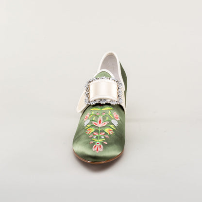 Primrose 18th Century Shoes (Green/Ivory)